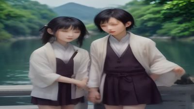 国产bl漫画风格示意，古风仙侠背景，两名身着汉服的男性角色在山水间相遇，水墨风格与现代漫画技法融合，本土文化气息浓厚